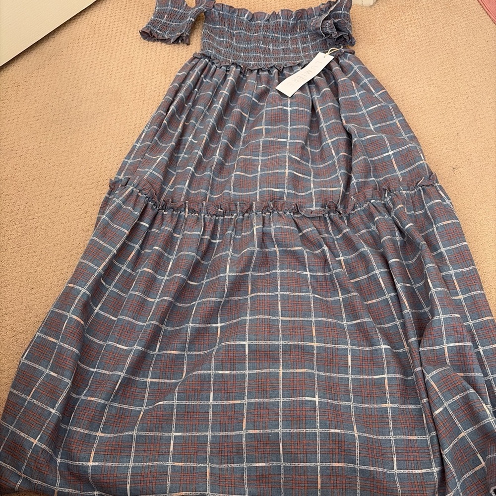 Lumiere Blue and Brown Plaid Maxi Dress